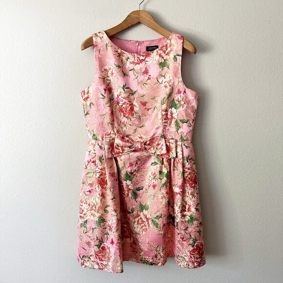 Tahari ASL Metallic Jacquard Pink & Gold Fit & Flare Dress women’s size 16 NEW - Picture 1 of 14